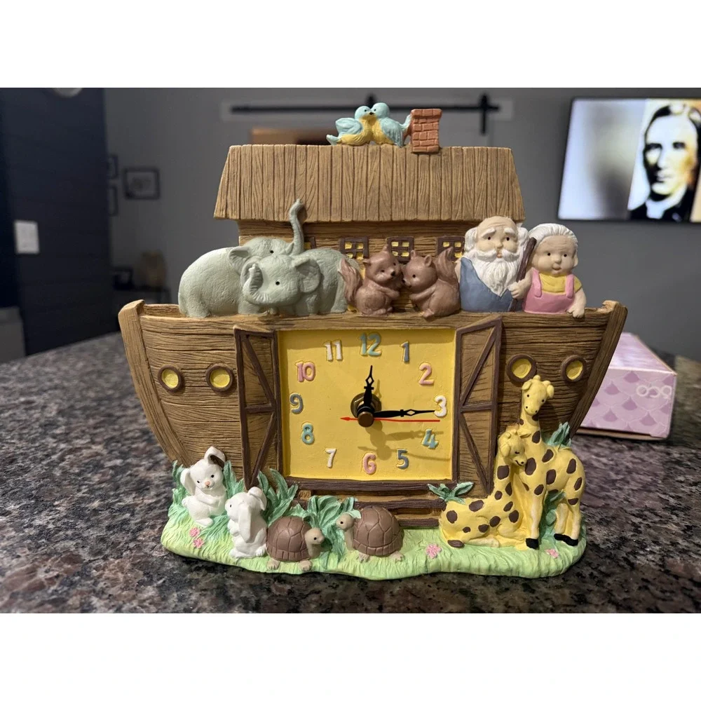 Enesco Noahs Ark Clock Vintage Resin Nursery Wall Tabletop Decor 436739